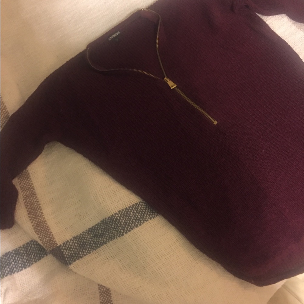Express burgundy half zip tunic sweater
